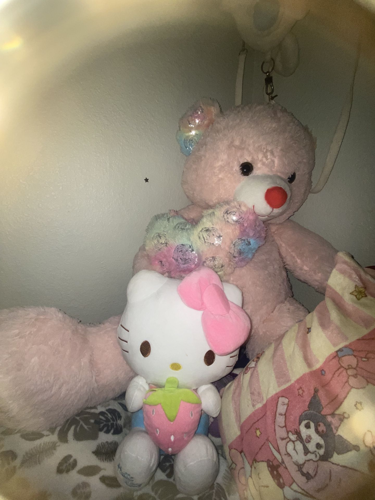 Giant Pink Teddy Bear With Rainbow Heart