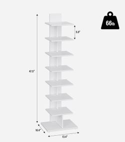 8-Tier Bookcase, Spine Book Shelf for Small Space, Corner Standing Shelf for Living Room, Office, Study, Entryway, White