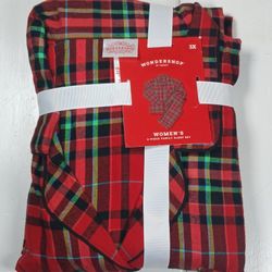 New Wondershop Women's 3X Family Sleep 2 Pc Flannel Red Green Black Tartan Plaid