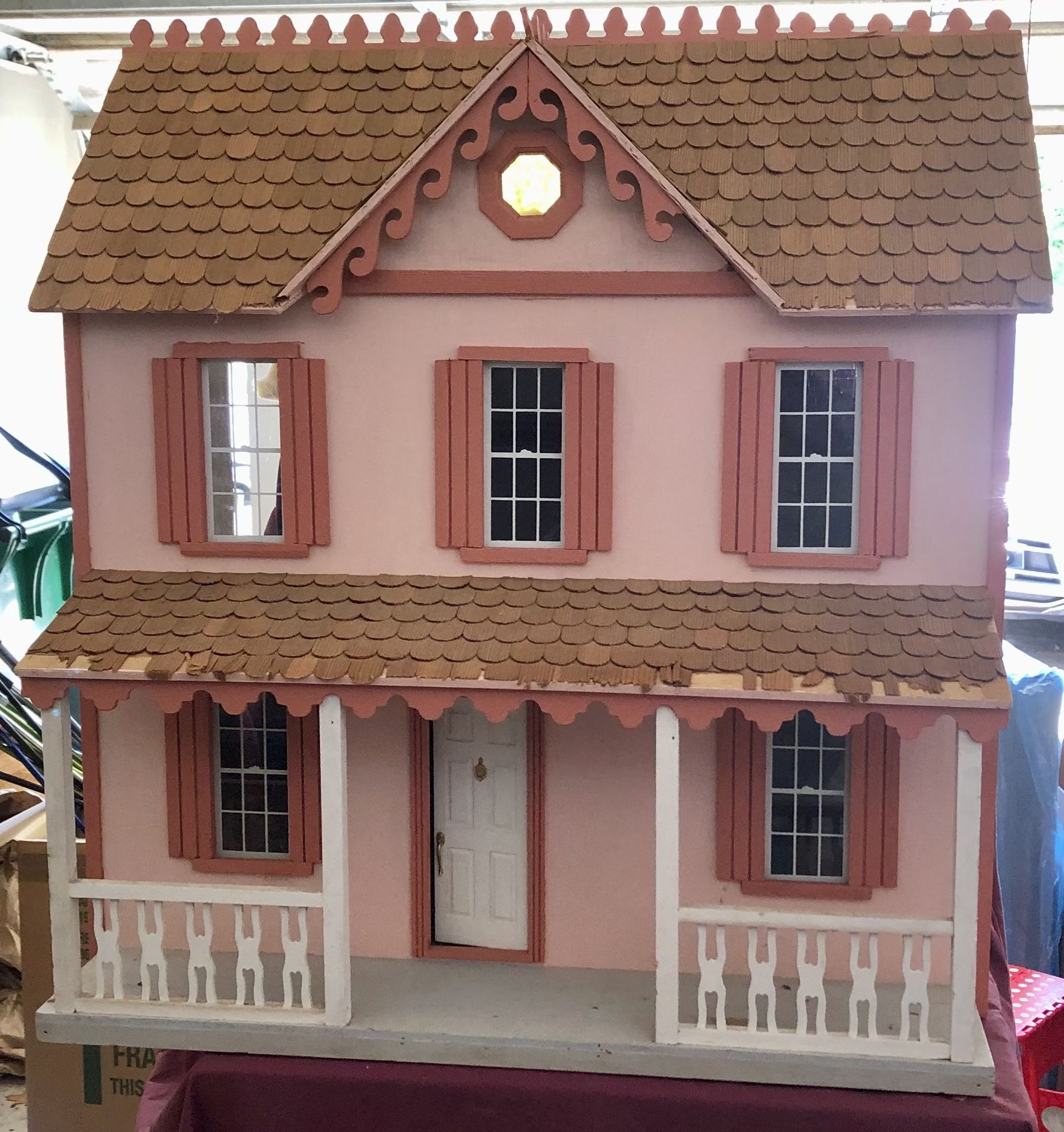 Pink Two Story Wood Doll House with Furniture