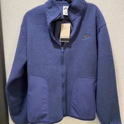 Nike Club Fleece Sherpa Winterized Full Zip Navy Blue Jacket Men's Large (Oversized)