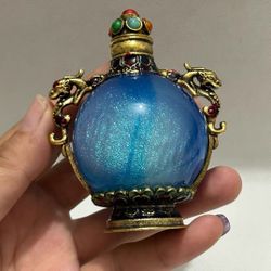 Vintage Tibetan-Style Blue Dragon Snuff Bottle – Gemstone Decor