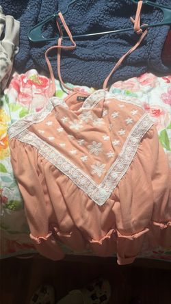 Peach Floral Embroidered Crop Top