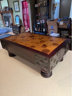 Vintage Spanish Colonial Wood Display Pedestal Stand/Riser End Grain Inlay Rustic Hacienda Decor