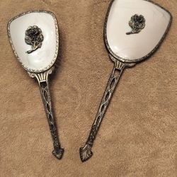 Vintage Hollywood Regency Matson Vanity Dresser Hand Beveled Mirror and Brush Set