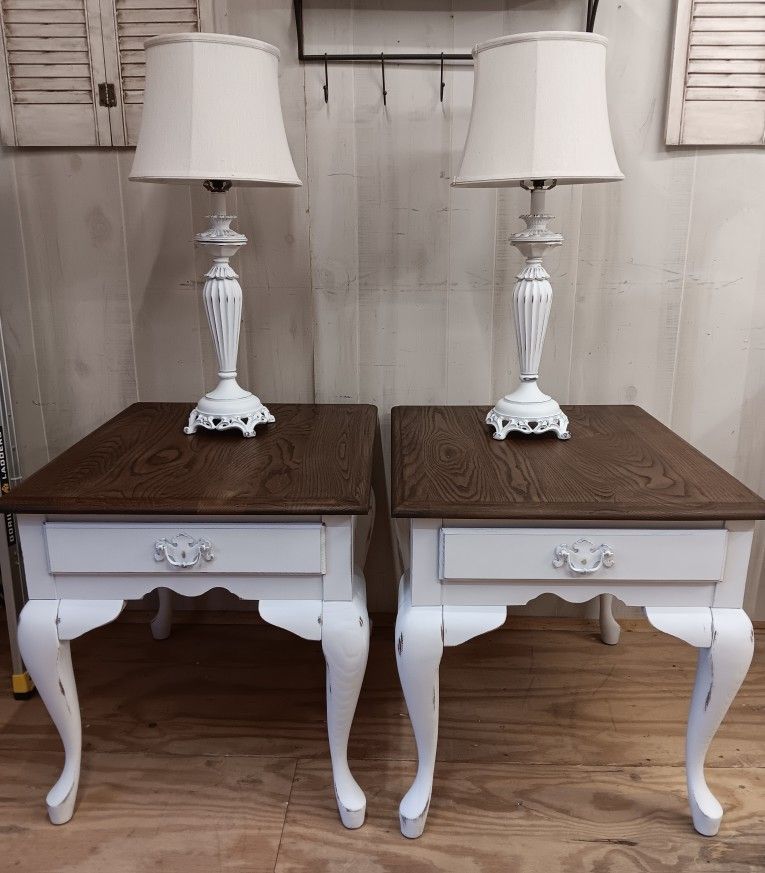 Farmhouse White End Table Side Table Set 