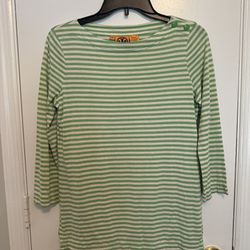 Tory Burch Green Stripes Silk & Cotton Top 3/4 Sleeves Blouse size S
