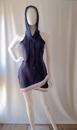 Navy Hooded Halter Mini Dress