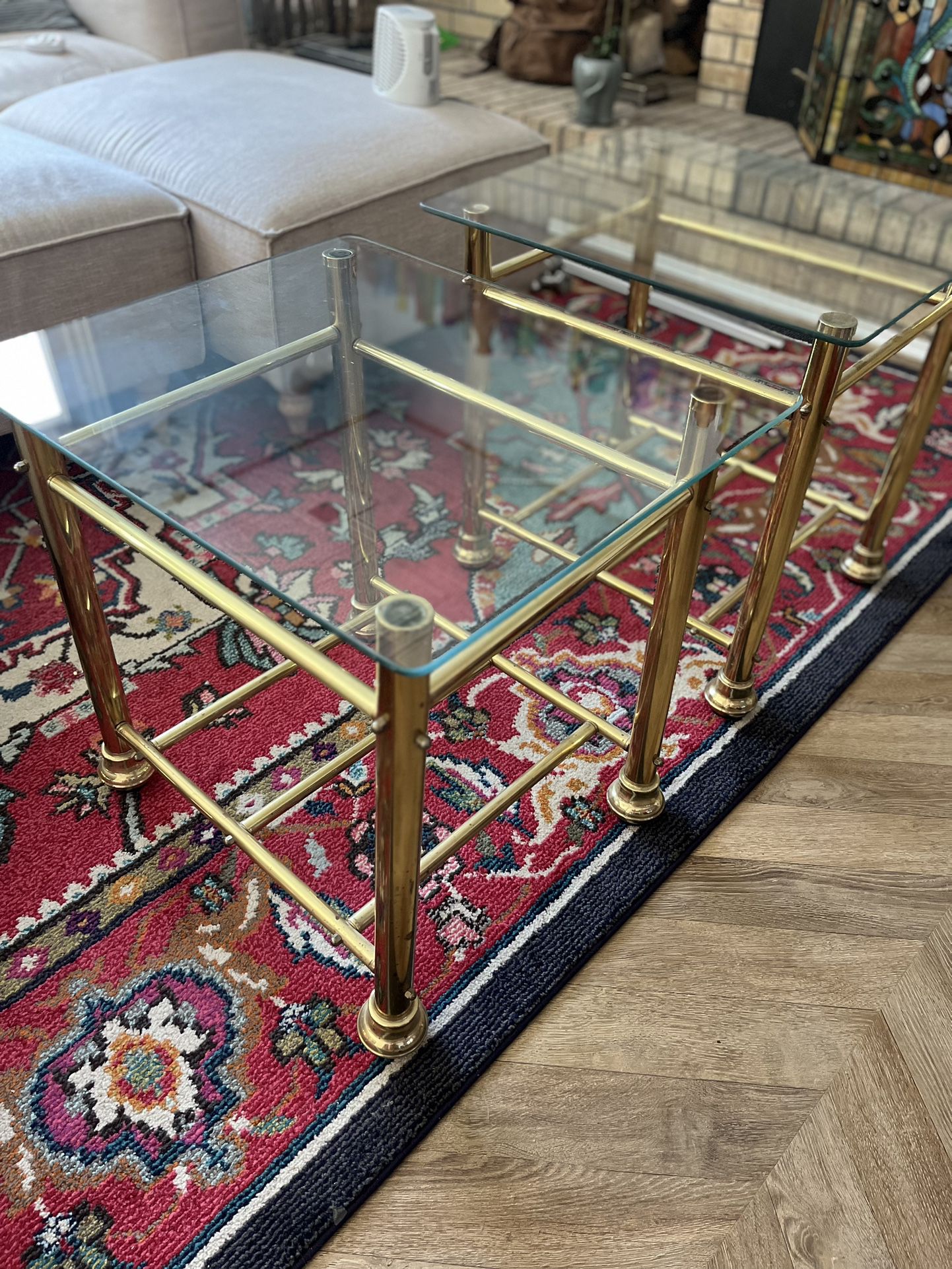 Vintage Brass & Glass End Tables 