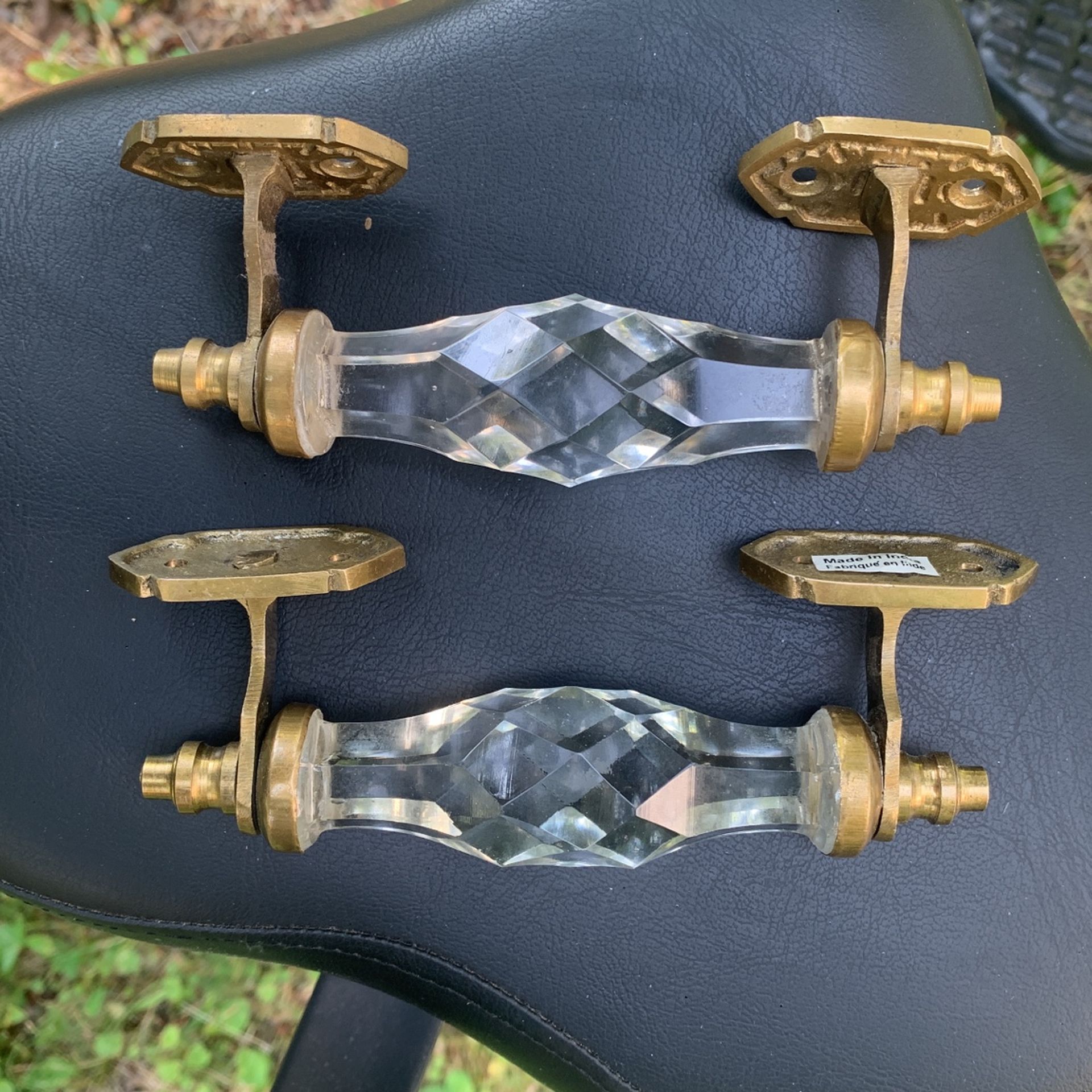 Vintage Brass Victorian Glass Handle 4"