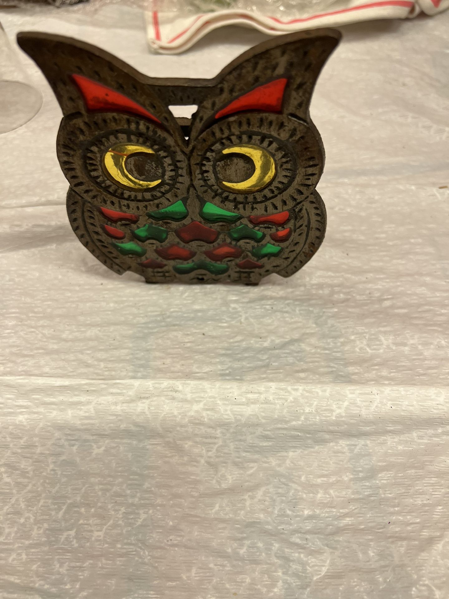 Vintage Retro Cast Iron and Stained Glass Napkin Holder/letter holder desk decor.
