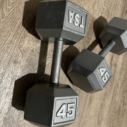 Set of Hex Cast Iron Dumbbells 45 lbs [Total: 90 lbs]