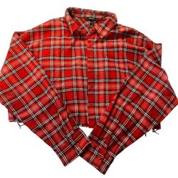 Forever 21 Red Plaid Cropped Button-Up Shirt, Size Large