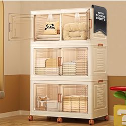 568QT Large Stackable Storage Bins with Lids, 141Gal Foldable Storage Bins with Doors and Wheels, Collapsible Closet Organizers for Home Office, Chris