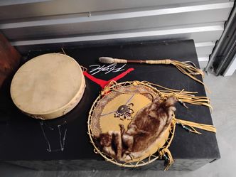 Native American Hand Drum Set with Beater and Shield