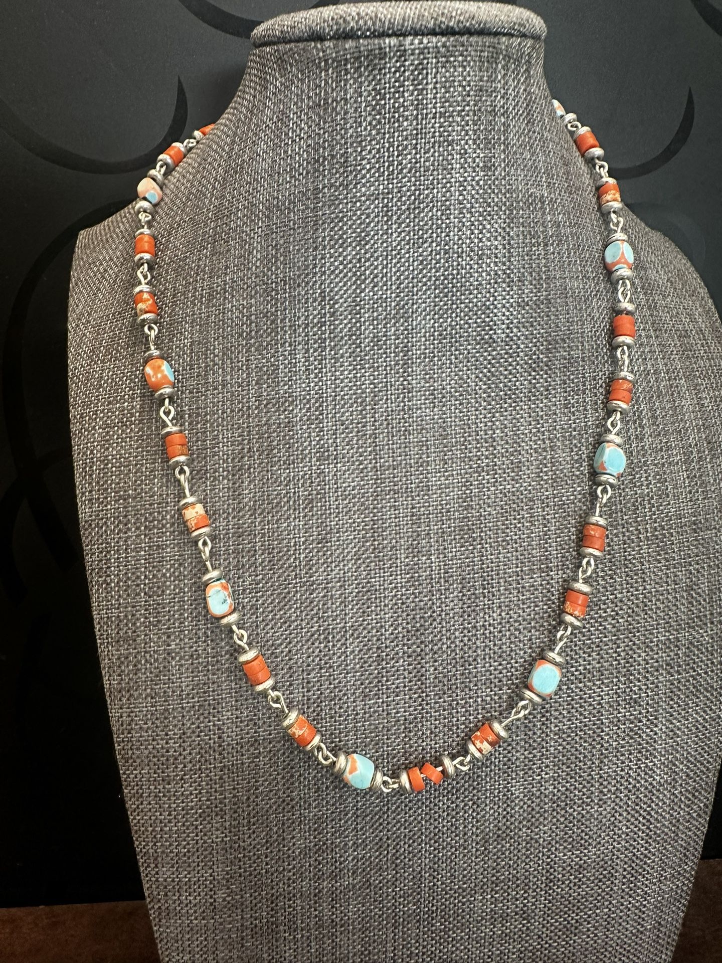 Silver and Orange Beaded Bohemian Necklace