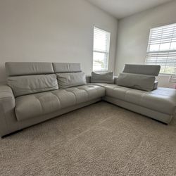 Gamma Italy Leather Sectional Light Gray