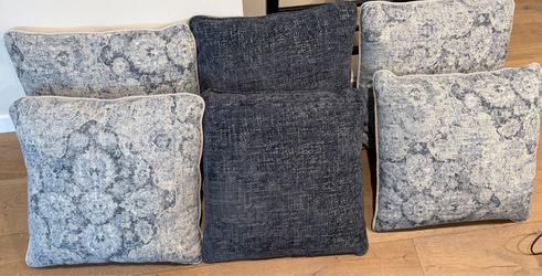 Set of 6 Throw Pillows — Blue/Gray, 21” x 21”