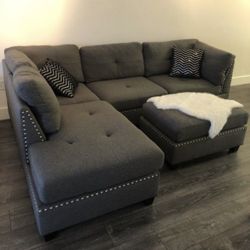 New Gray Sectional Sofa Couch With Ottoman 
