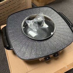 Electric Hot Pot Grill Multi-function Cooker with Smokeless Non-stick Coating Temperature Control for Home and Restaurant Use Black Color 