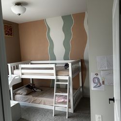 Max & Lily Solid Wood (white) Twin Over Twin  Low Bunk Bed With Slide