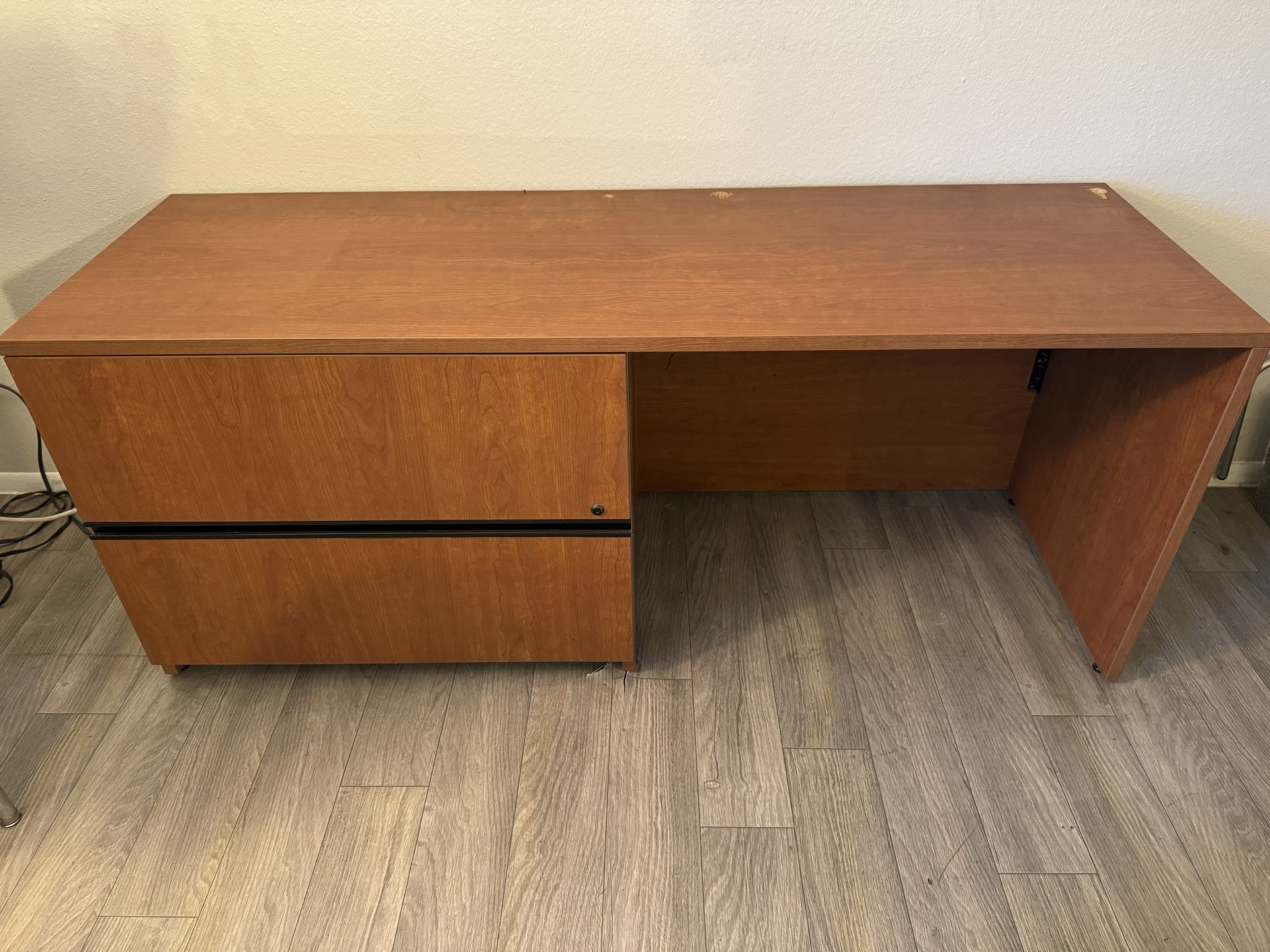 Professional Cedar Veneer, Lateral File Drawer Desk.