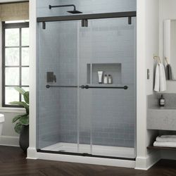 50% OFF - Delta Lyndall Mod Frameless Sliding Shower Door 50-58" Matte Black Clear Glass