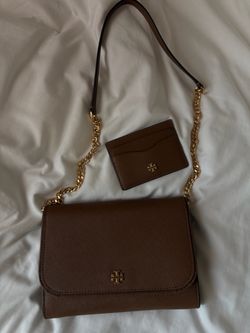 Brown Tory Burch crossbody bag with matching wallet