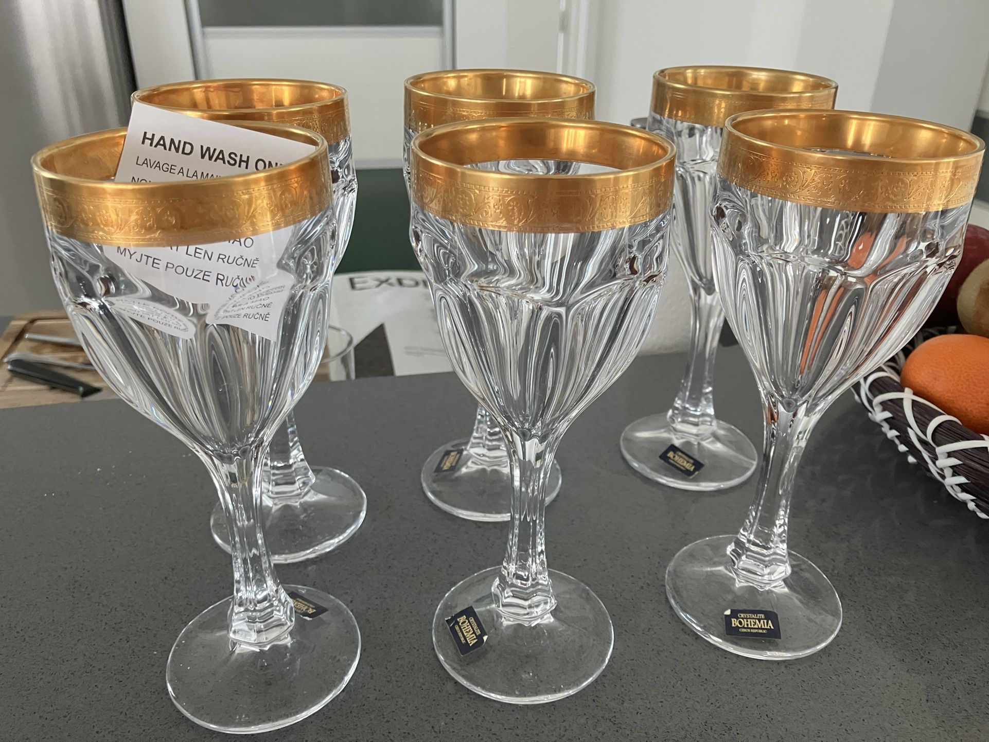Wine Glasses Set Of 6 Bohemia with Golden Rim