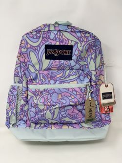 JanSport Cross Town Plus 17" Backpack Bookbag Fluid Floral Purple Aqua Girls (Brand New)