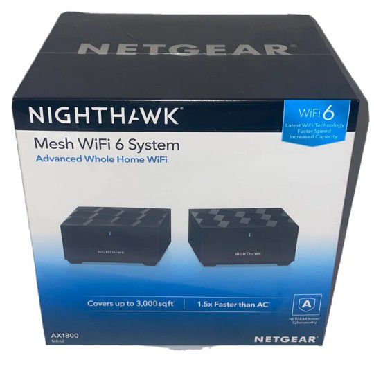 NETGEAR NIGHTHAWK AX1800 MK62 Duel Band Mesh WiFi 6 Router System - NEW, OPEN BOX