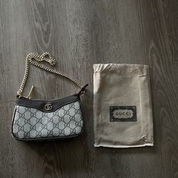 GUCCI Ophidia Mini  Beige And Ebony GG Canvas Shoulder Bag