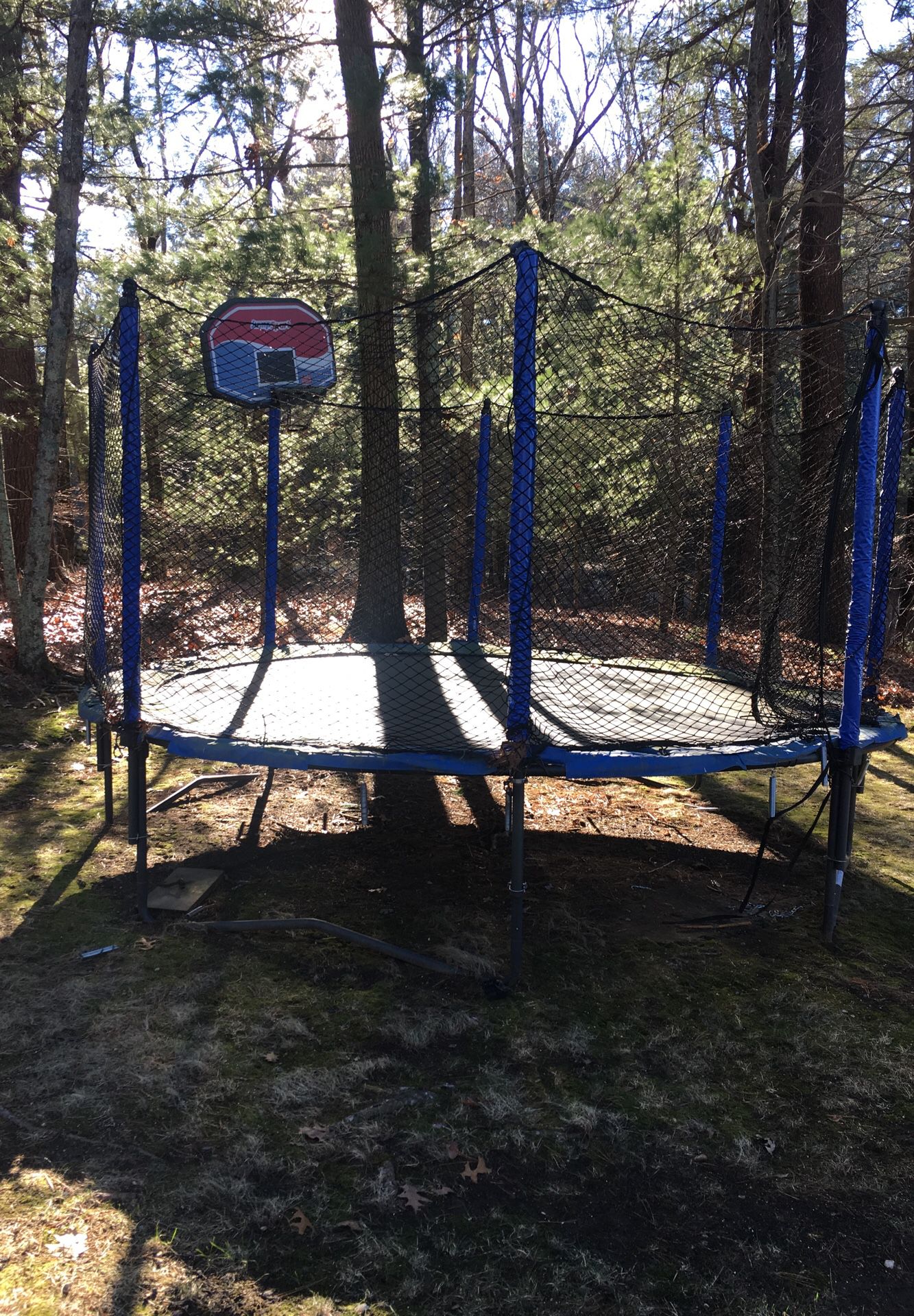 Trampoline with basketball hoop