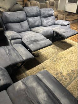 Blue Two piece recliner with cupholders