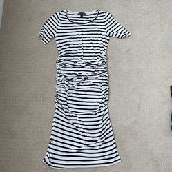 Isabella Oliver Short Sleeve Black & White Striped Maternity Dress, S