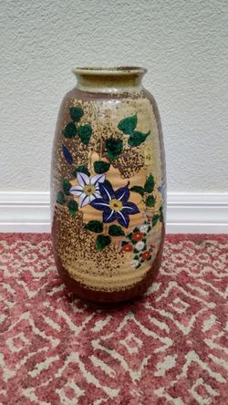 Beautiful Vintage Japanese Asian Oriental Floral Vase With Flowers And Leaves