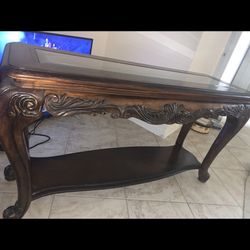 Glass Top Wood Table