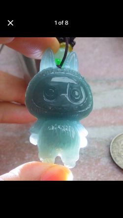 Certificate Jadeite jade Cute Cartoon water blue big La bu rabbit Pendant