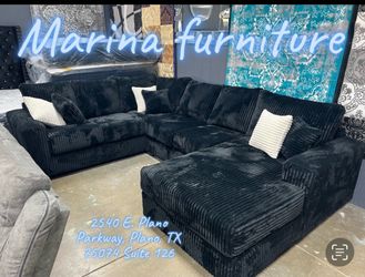 Black Corduroy Sectional Sofa with Chaise