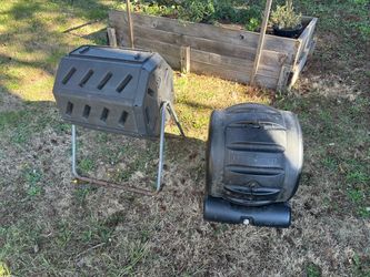 Two Black Outdoor Compost Tumbler Bins