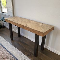 Custom console Table. Steel Base, Wood Top. 