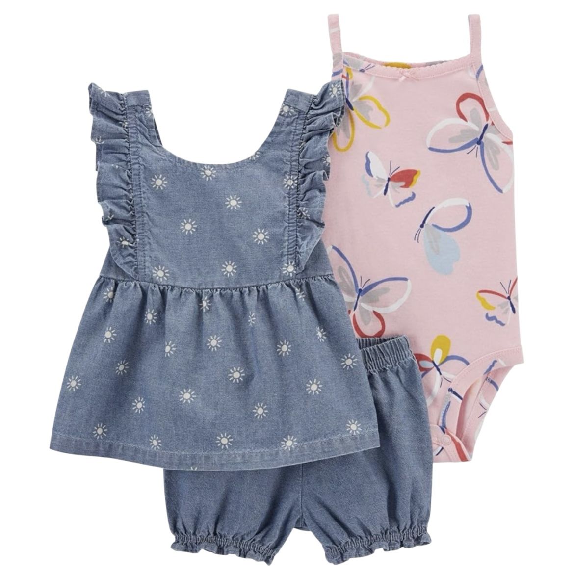 Carters Baby Girl 9m Bodysuit Chambray Short 3pc Set Sun Butterfly Summer