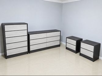 DRESSER, CHEST AND TWO NIGHSTANDS