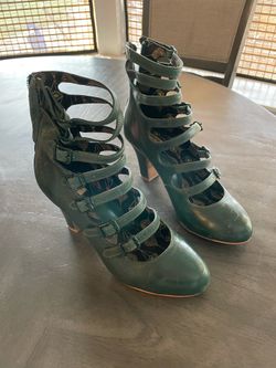 Rare vintage miss L fire green leather, cut out heels size 39