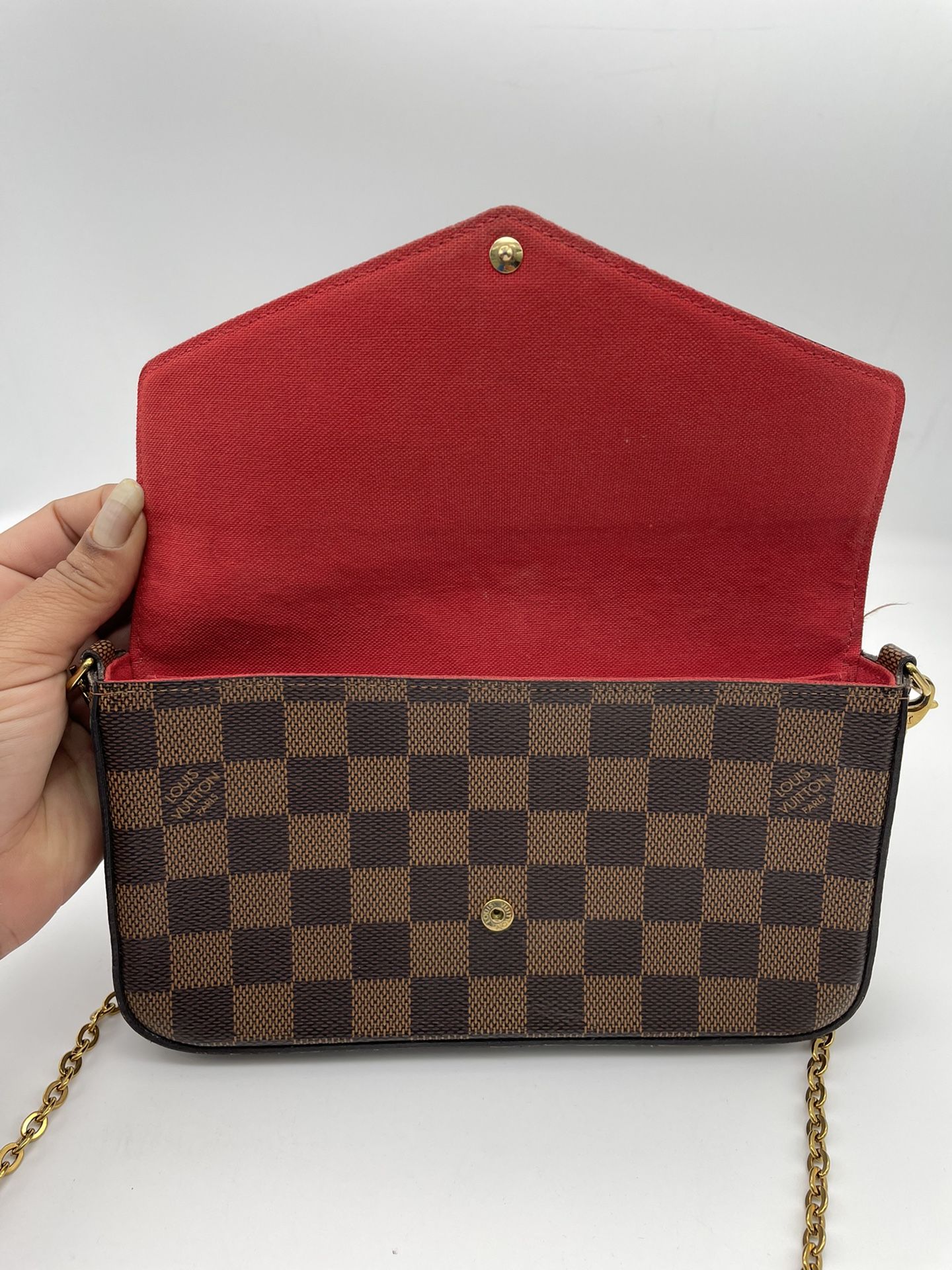 LOUIS VUITTON Monogram Pochette Felicie Chain Wallet Red