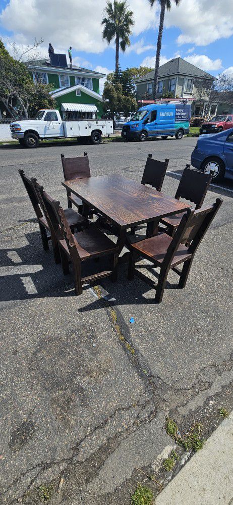 Antique Table Set 6 Chairs 