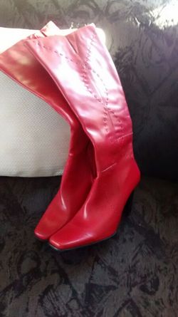 Red leather boots
