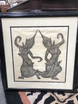 Vintage Siam Hand Drawn Chalk Painting 25 X 25 In 