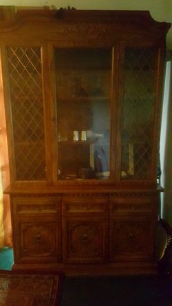 Vintage 2-Piece Wooden China Cabinet