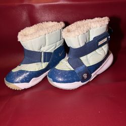 Nike flex fleece lined navy blue and teal toddler boots by Nike